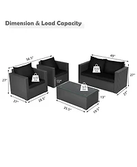 Gymax 4 Piece Rattan Outdoor Furniture Set Patio Conversation Set Cushions and Coffee Table