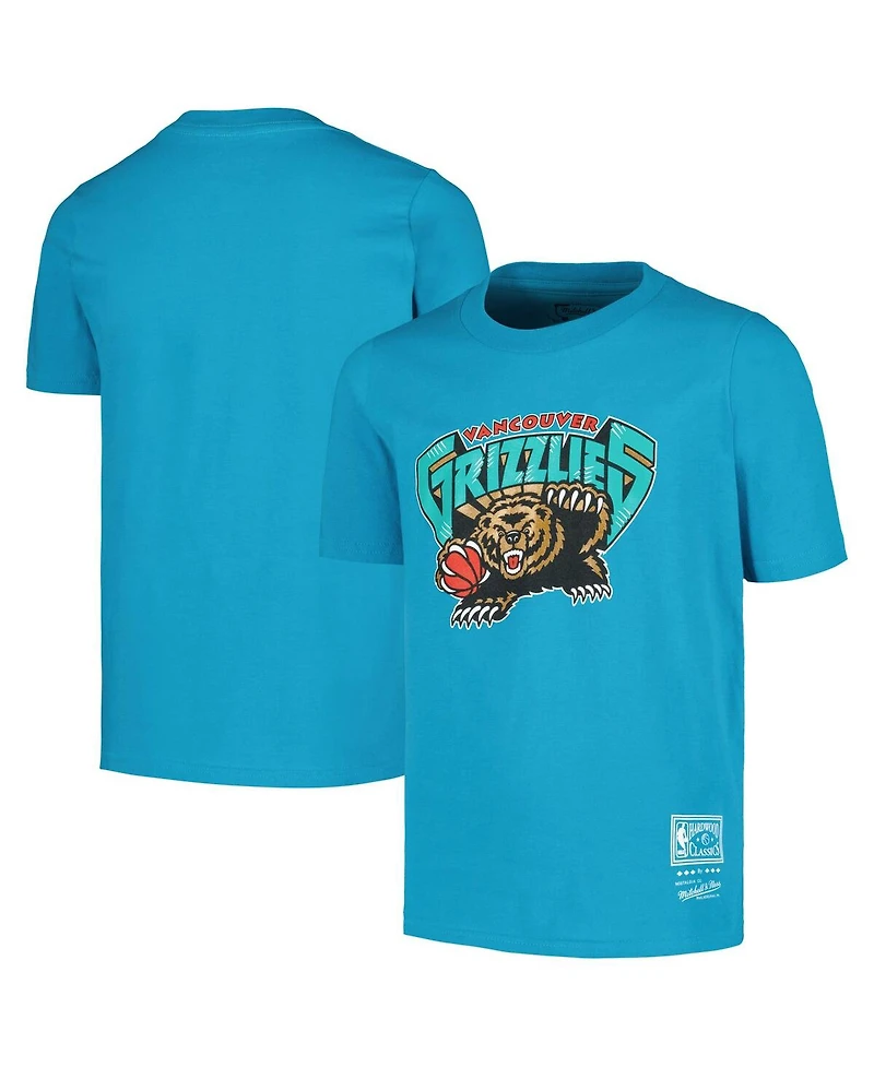 Mitchell & Ness Big Boys and Girls Turquoise Vancouver Grizzlies Hardwood Classics Retro Logo T-Shirt