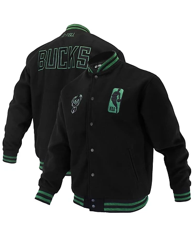 Fisll Men's and Women's Black Milwaukee Bucks Logo Man Shadow Collection Full-Snap Varsity Jacket
