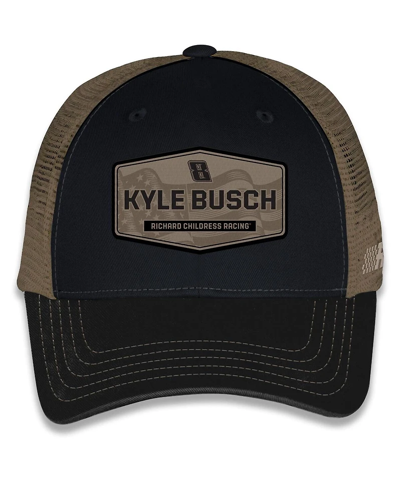 Checkered Flag Sports Men's and Women's Black/Brown Kyle Busch Flag Trucker Adjustable Hat