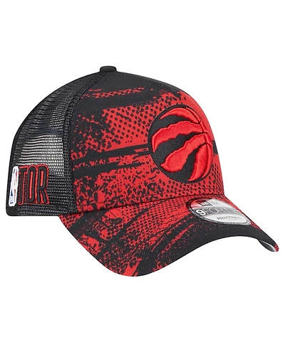 New Era Men's Black/Red Toronto Raptors Tip Off A-Frame Trucker 9FORTY Adjustable Hat