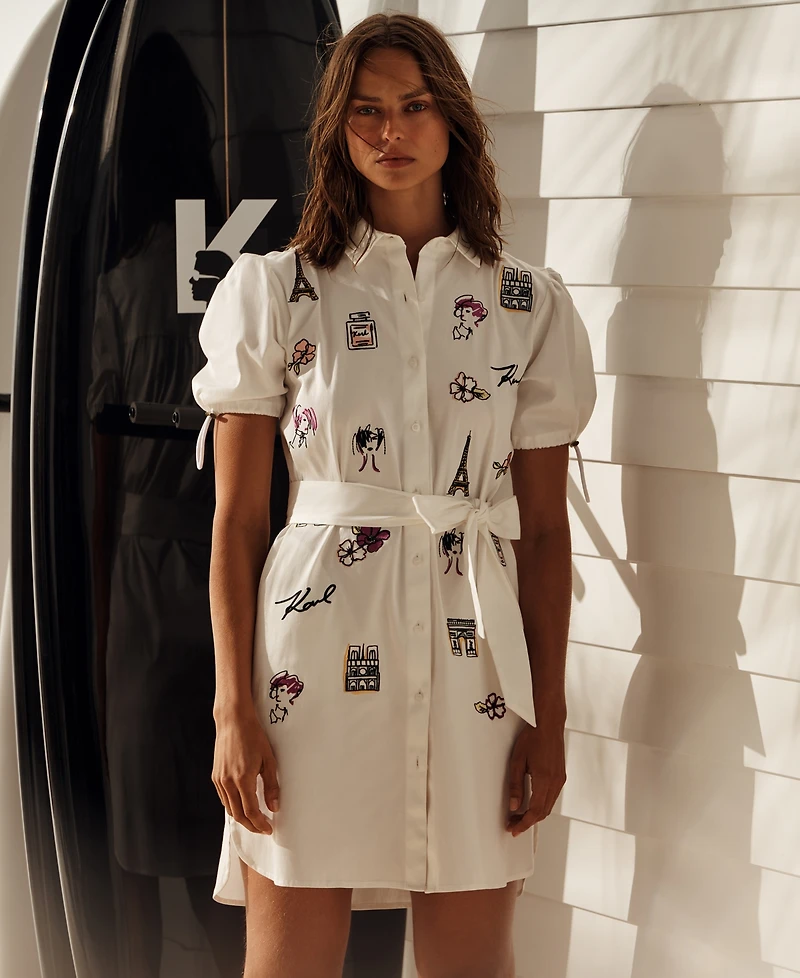 Karl Lagerfeld Paris Women's Embroidered Cotton Shirtdress