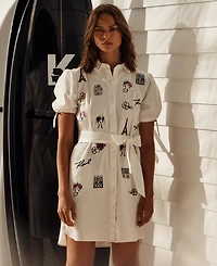 Karl Lagerfeld Paris Women's Embroidered Cotton Shirtdress