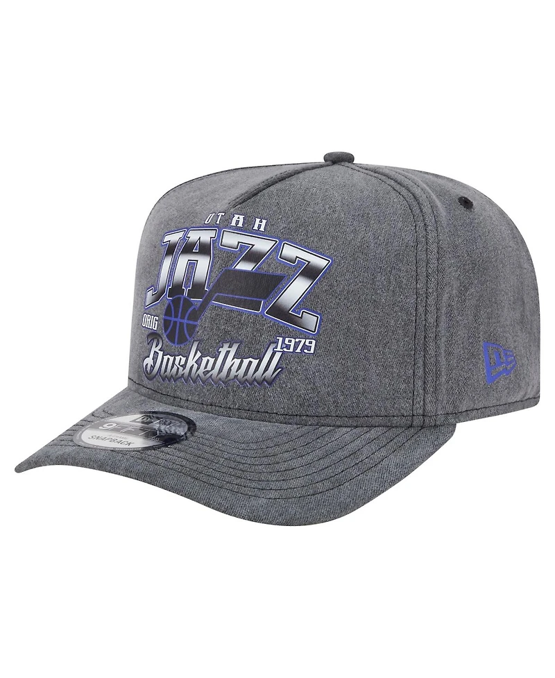 New Era Men's Charcoal Utah Jazz Throwback Washed Pre-Curved 9FIFTY Snapback Hat