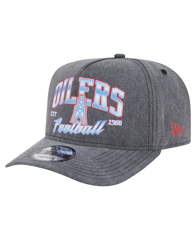 New Era Men's Black Houston Oilers Throwback Washed A-Frame 9FIFTY Snapback Hat