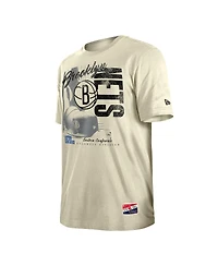 New Era Men's Cream Brooklyn Nets Distressed Throwback Vintage Color Pack T-Shirt