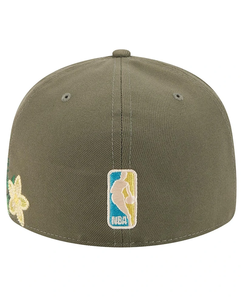 New Era Men's Olive York Knicks Tonal Florals 59FIFTY Fitted Hat