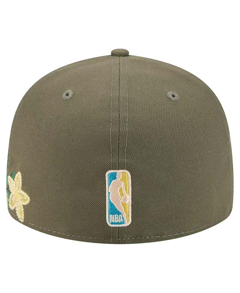 New Era Men's Olive Boston Celtics Tonal Florals 59FIFTY Fitted Hat