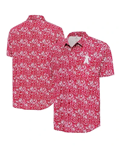 Antigua Men's Red Los Angeles Angels Resort Button-Up Shirt