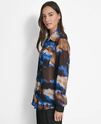 Dkny Women's Printed Button-Front Long-Sleeve Shirt