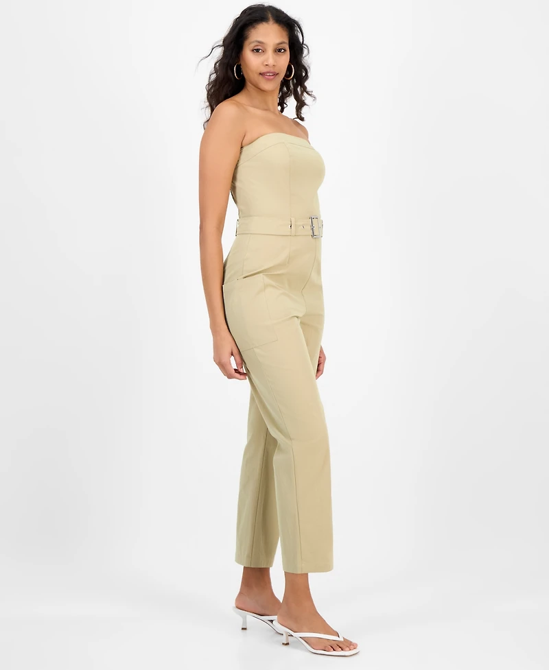 Bar Iii Women's Strapless Belted Utility Jumpsuit, Exclusively at Macy's