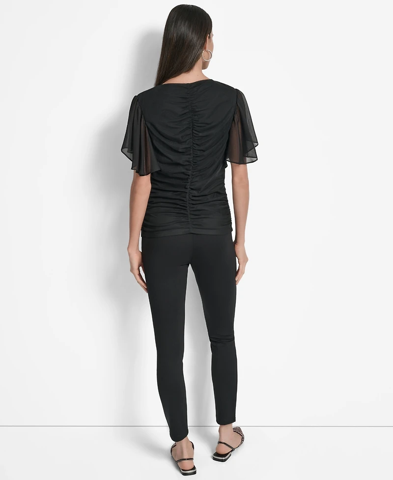Dkny Women's Center-Ruched Flutter-Sleeve Top