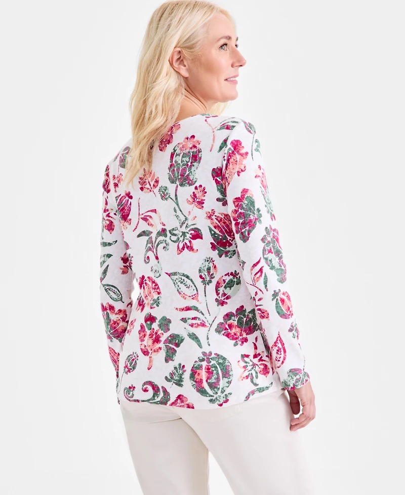 Style & Co Women's Printed Long-Sleeve Scoop-Neck Knit Top, Exclusively at Macy's