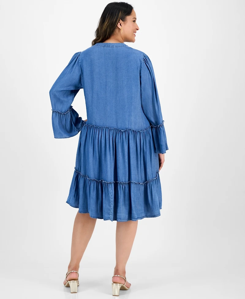 Robbie Bee Plus Tiered Denim Shift Dress