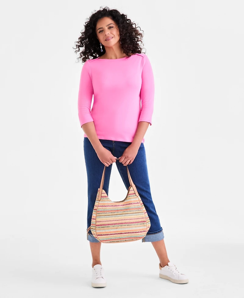 Style & Co Women's Pima Cotton 3/4-Sleeve Boat-Neck Top, Created for Macy's