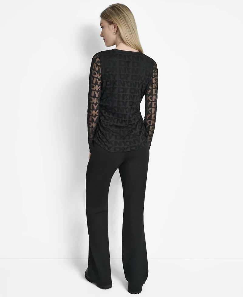 Dkny Women's Logo-Mesh Jacquard Long-Sleeve Top
