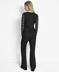 Dkny Women's Logo-Mesh Jacquard Long-Sleeve Top