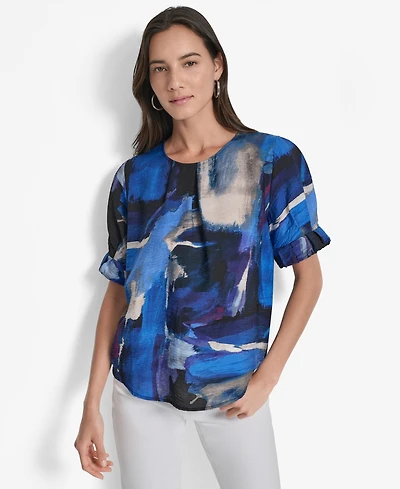 Dkny Women's Printed Voile Short-Sleeve Blouse