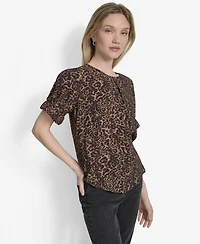 Dkny Women's Printed Voile Short-Sleeve Blouse