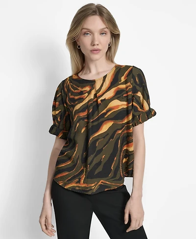 Dkny Women's Printed Voile Short-Sleeve Blouse