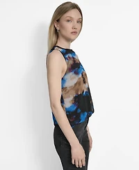 Dkny Women's Printed Bubble-Hem Sleeveless Top