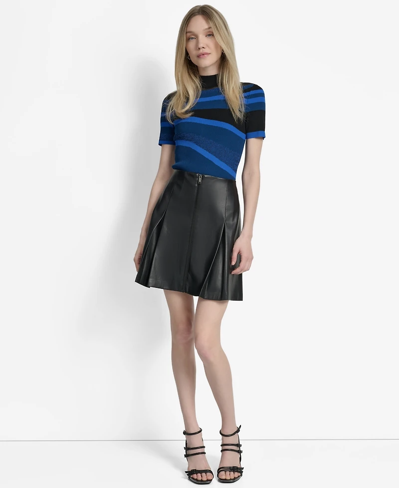 Dkny Women's Faux-Leather Zip-Front Pleated Skirt