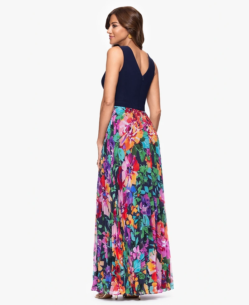 Xscape Women's V-Neck Printed-Skirt Gown