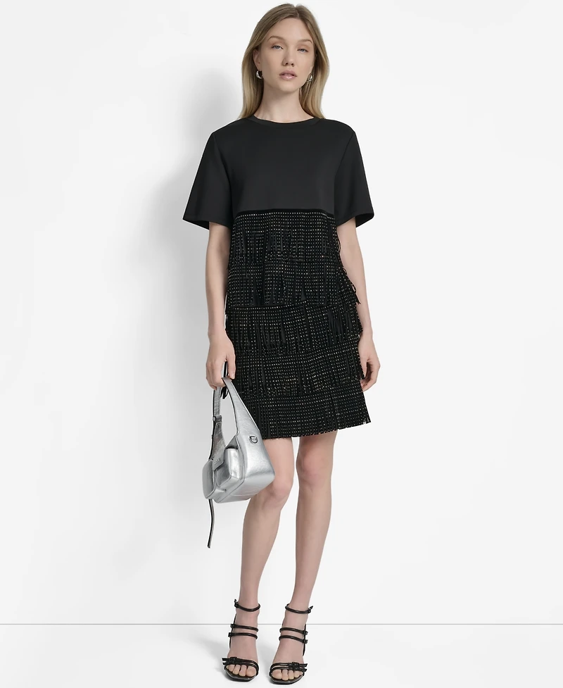 Dkny Women's Studded-Fringe Crewneck T-Shirt