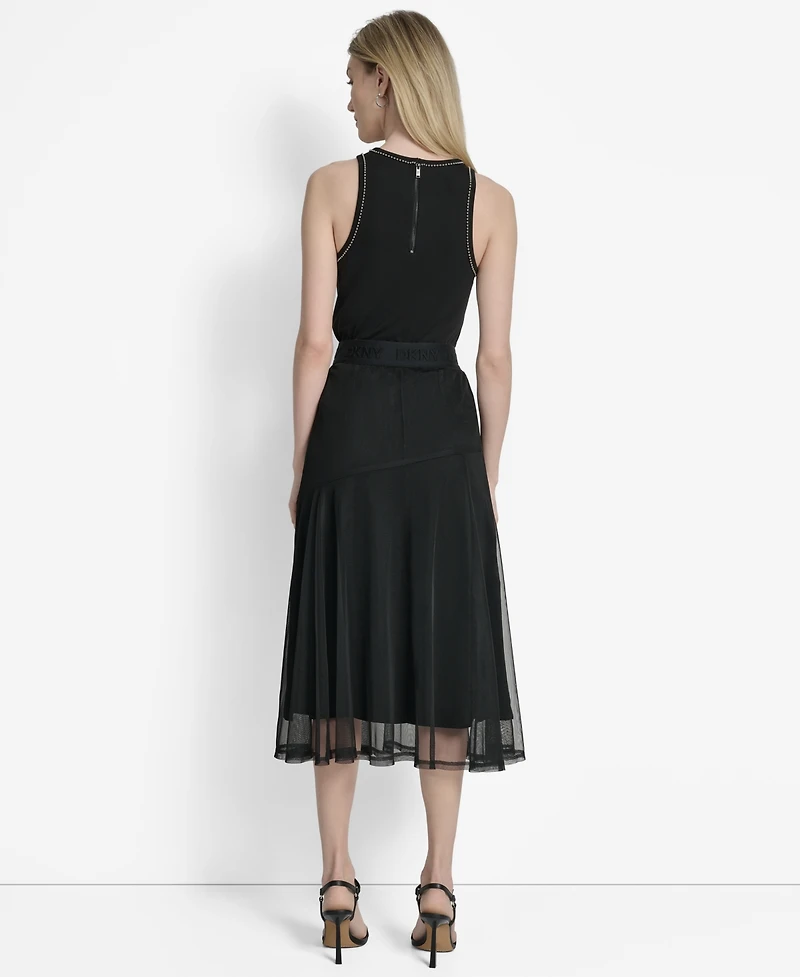 Dkny Women's Layered Mesh Logo-Tape Midi Skirt