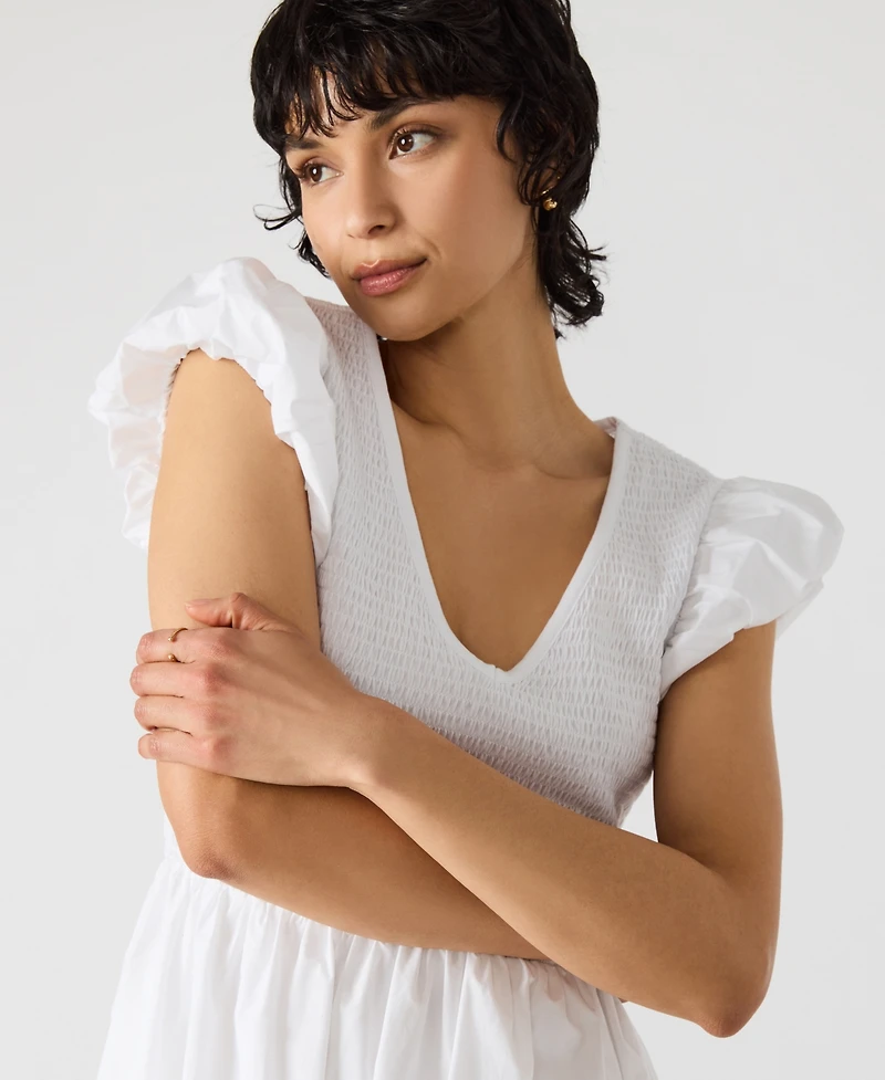 Steve Madden Women's Cotton Puff-Sleeve Midi Dress