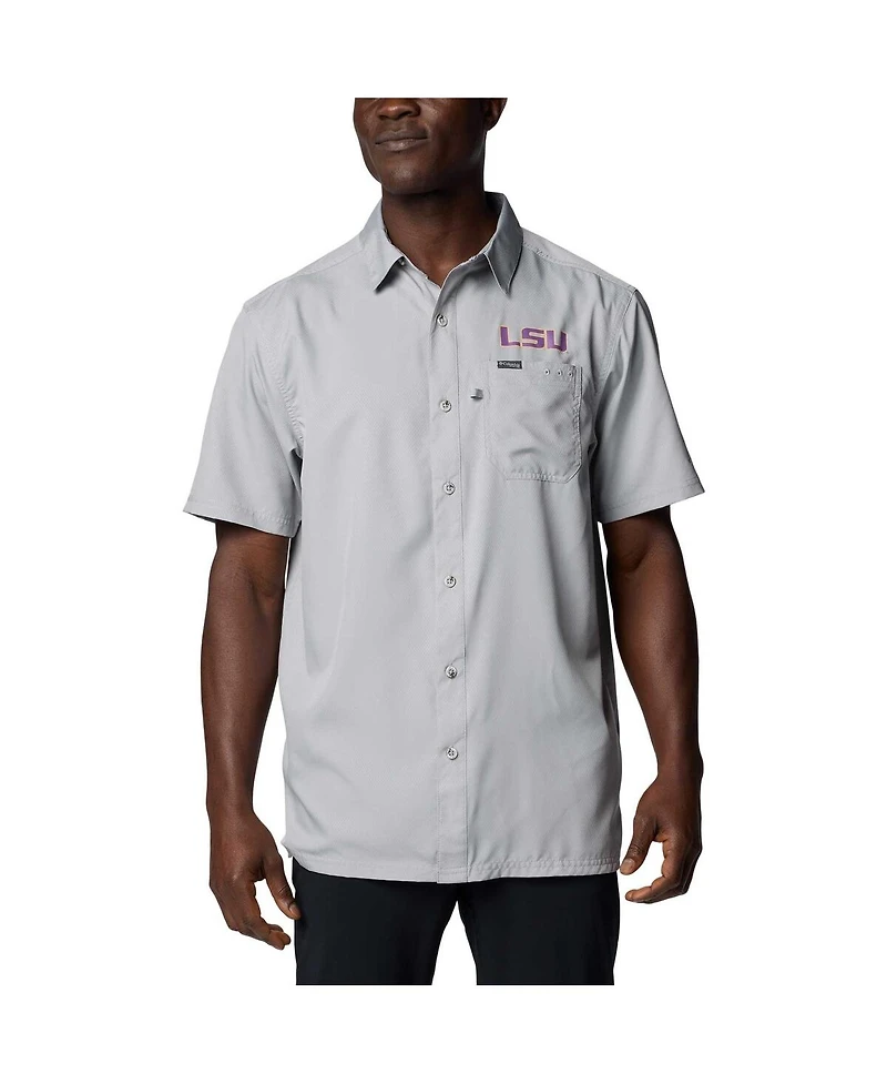 Columbia Men's Gray Lsu Tigers Pfg Slack Tide Omni-Shade Button-Up Camp Shirt