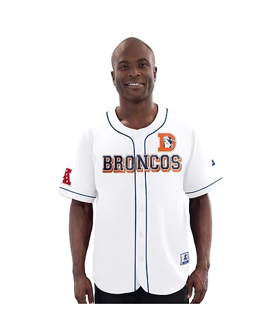Starter Men's White Denver Broncos Relay Vintage Full-Button Baseball Jersey