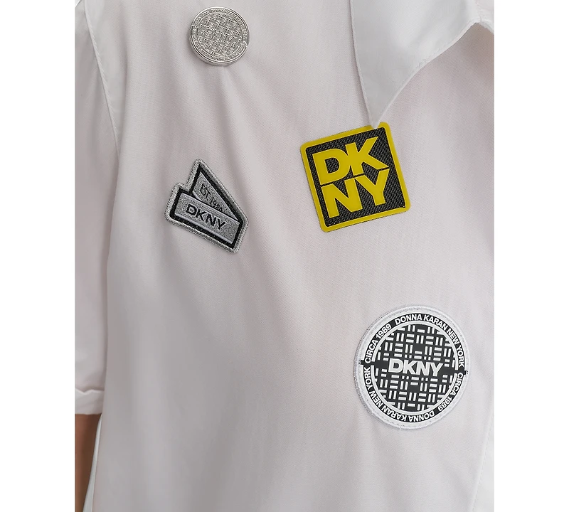Dkny Women's Cotton Collared Pins & Patch Blouse