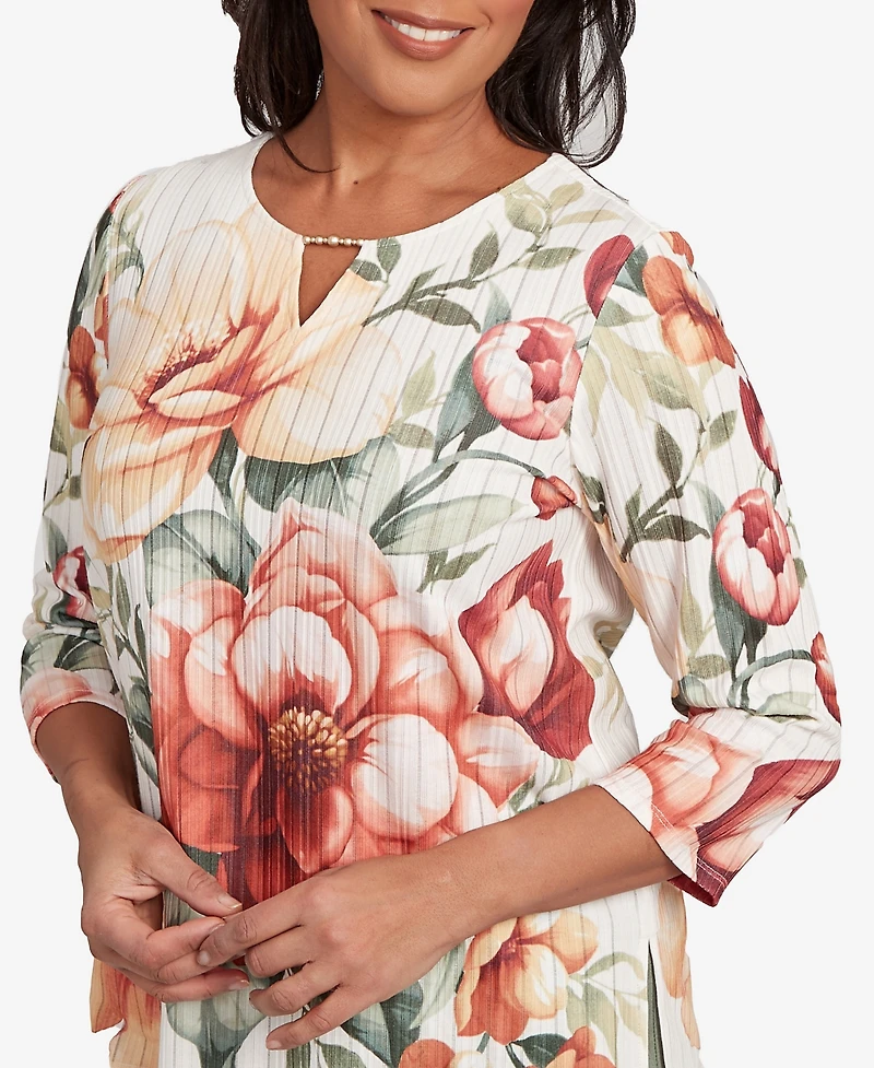 Alfred Dunner Women's Copper Canyon Dramatic Floral Split Beaded Top