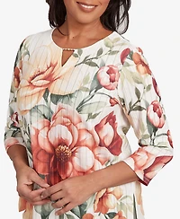 Alfred Dunner Women's Copper Canyon Dramatic Floral Split Beaded Top
