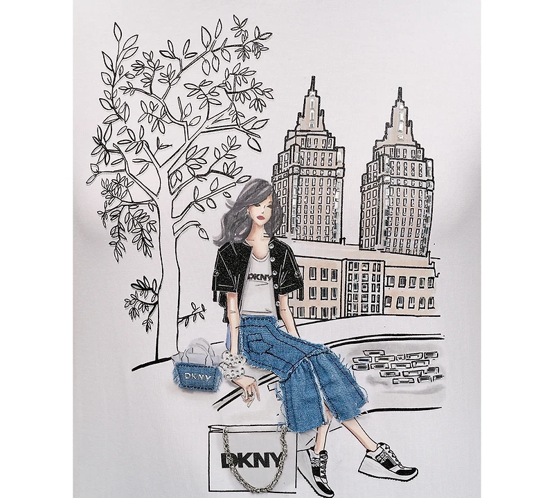 Dkny Women's Bow Bridge Conversational Crewneck Tee