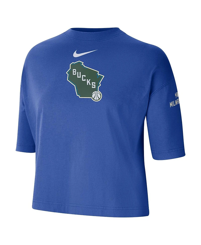 Nike Women's Royal Milwaukee Bucks 2024/25 City Edition Courtside Boxy T-Shirt