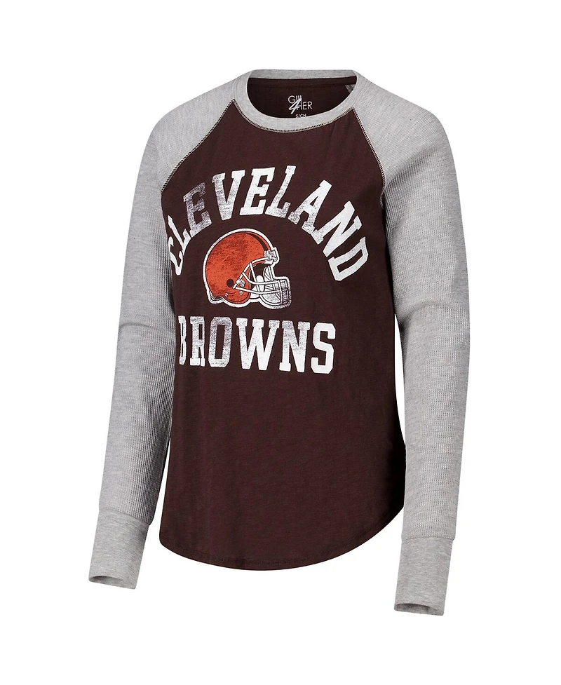 G-iii 4Her by Carl Banks Women's Brown/Heather Gray Cleveland Browns Waffle Knit Raglan Long Sleeve T-Shirt