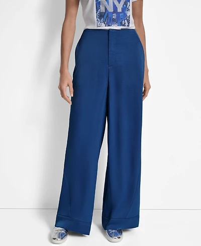 Dkny Women's Glazed High Rise Seamed-Cuff Wide-Leg Pants