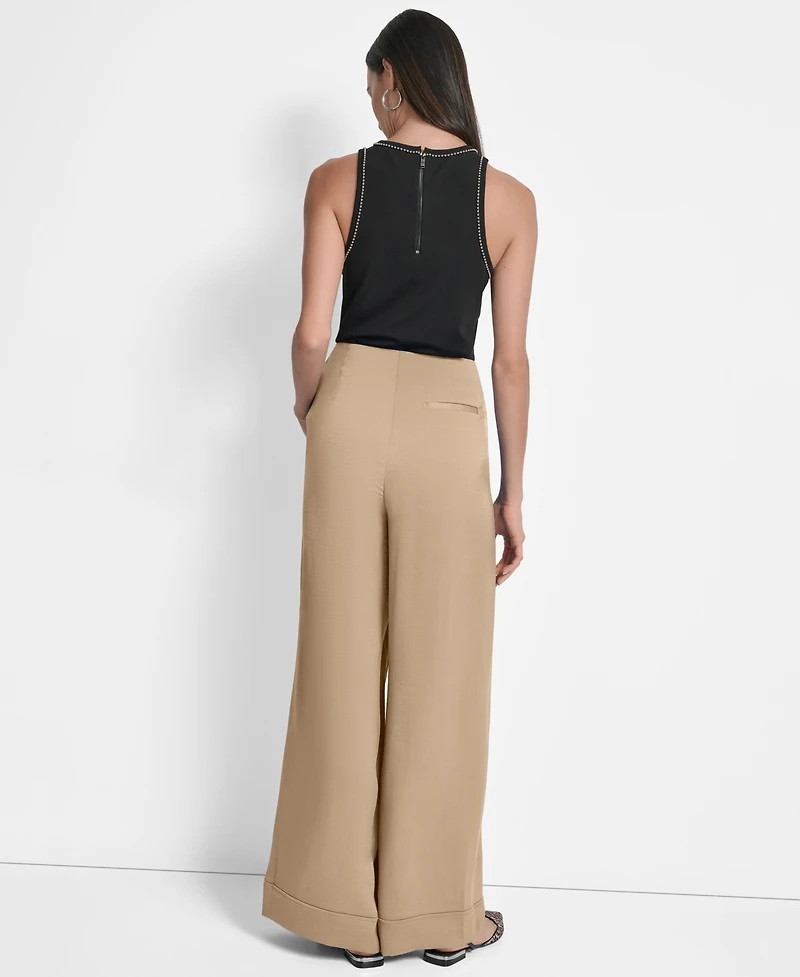 Dkny Women's Glazed High Rise Seamed-Cuff Wide-Leg Pants