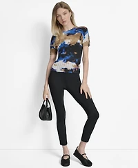Dkny Women's Printed Mix-Rib Short-Sleeve Sweater