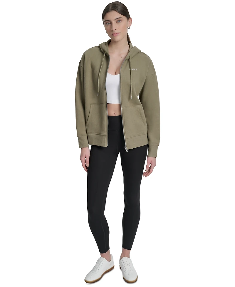 Dkny Sport Women's Studded Mini-Logo Full-Zip Fleece Hoodie