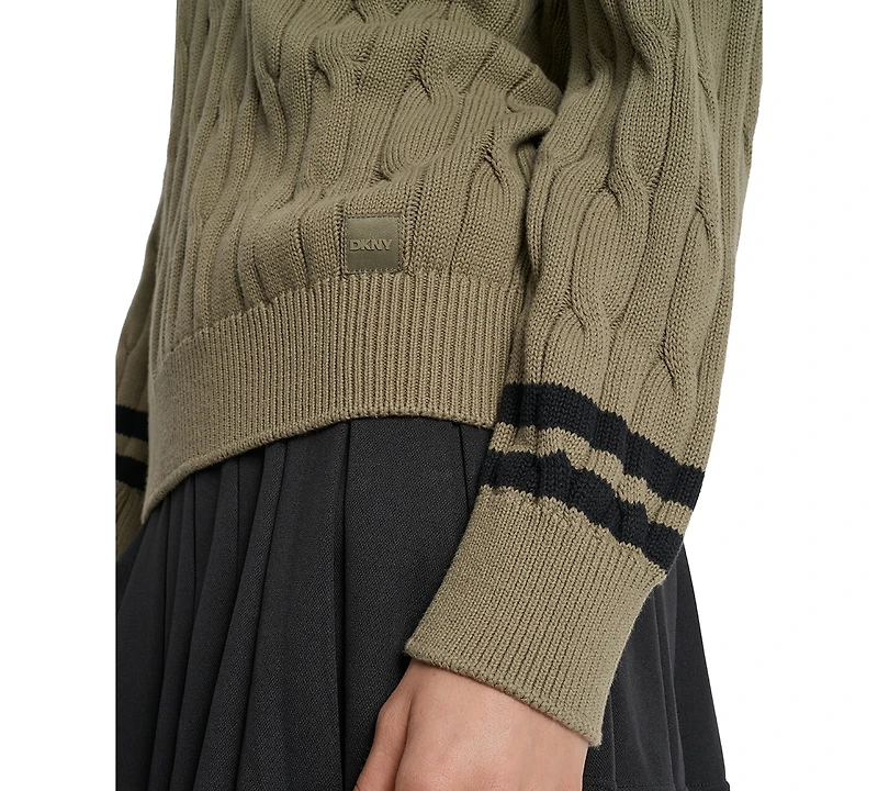 Dkny Sport Women's Cotton Cable Knit V-Neck Sweater