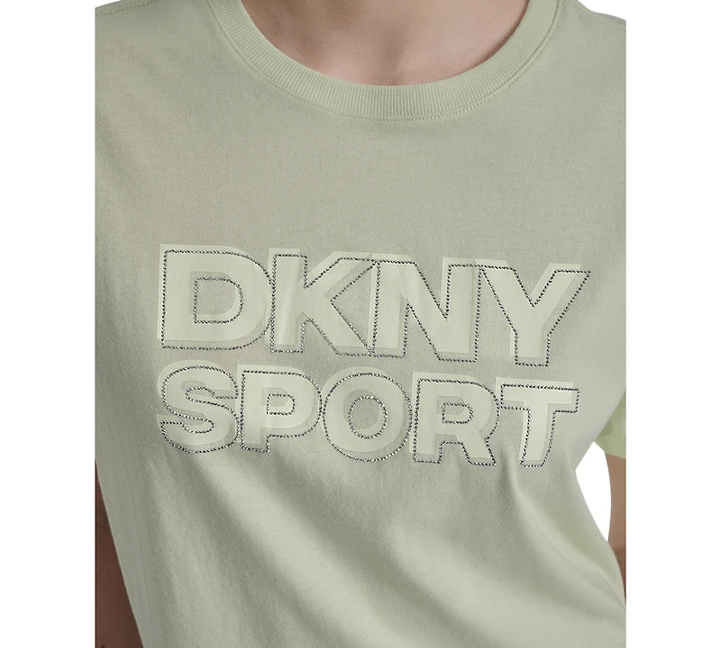 Dkny Sports Women's Rhinestone-Logo Drop-Shoulder T-Shirt