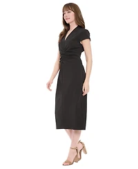 London Times Women's Short-Sleeve V-Neck Midi Dress