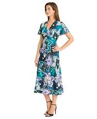 Maggy London Women's Short-Sleeve Charmeuse Midi Dress