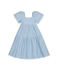 Hope & Henry Toddler Girls Flounce Sleeve Tiered Linen Dress