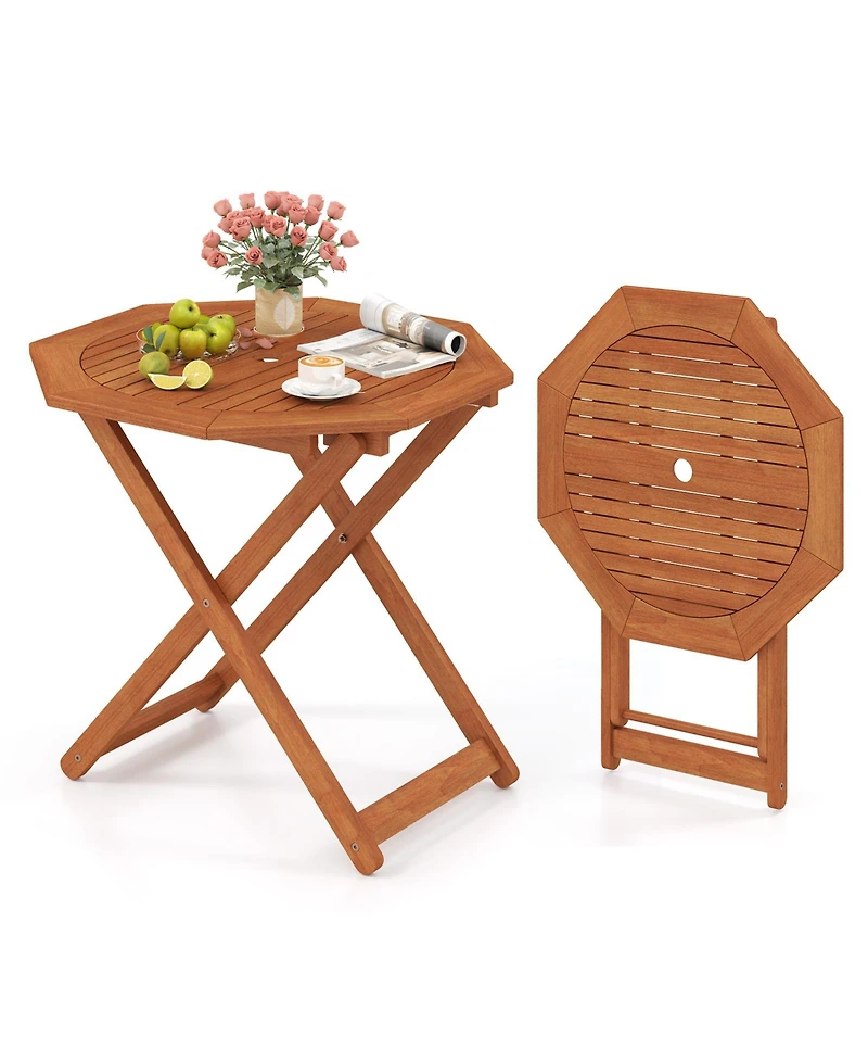 Folding Outdoor Patio Table Octagon Shape with Center Umbrella Hole