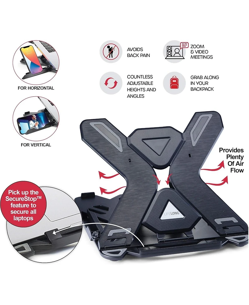 Lifelong Adjustable Laptop Stand with Phone Holder Portable Foldable Multi-Angle