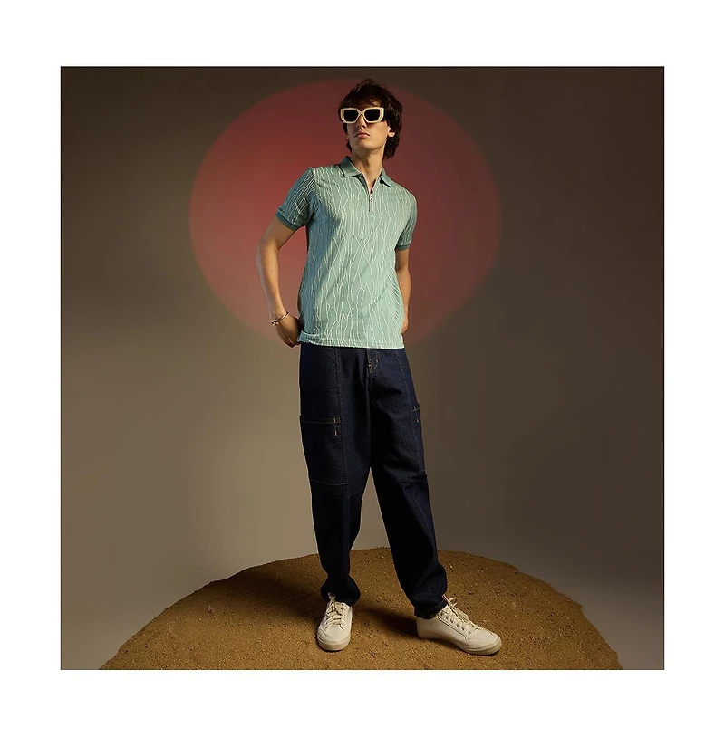 Campus Sutra Men's Sea Green Crevice-Lined T-Shirt